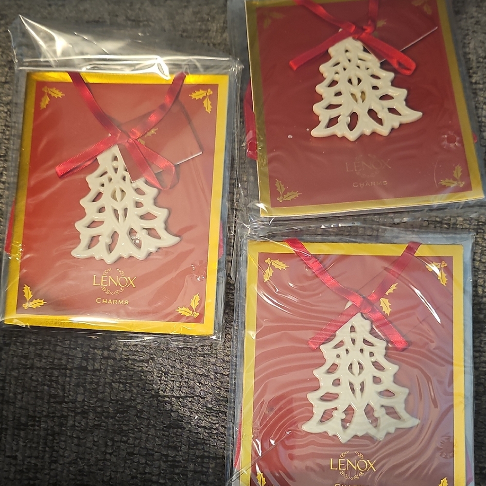 Lenox Cream Holiday Tree Ornament with Red Ribbon